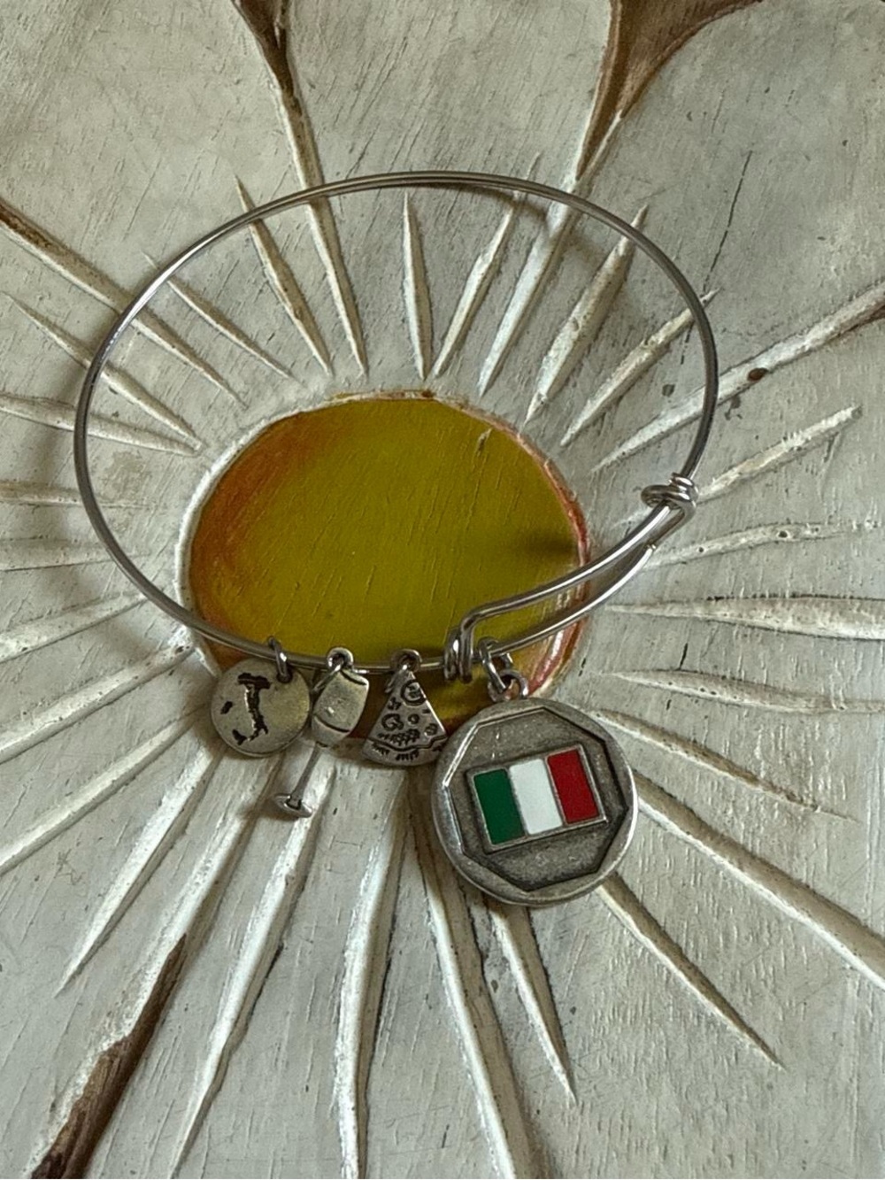 Italy Charm Bangle Bracelet - Silver Tone, Green White Red